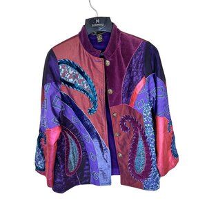 Womens Patchwork Purple Jacket Paisley Velvet Large Mirasol Art to Wear Velvet